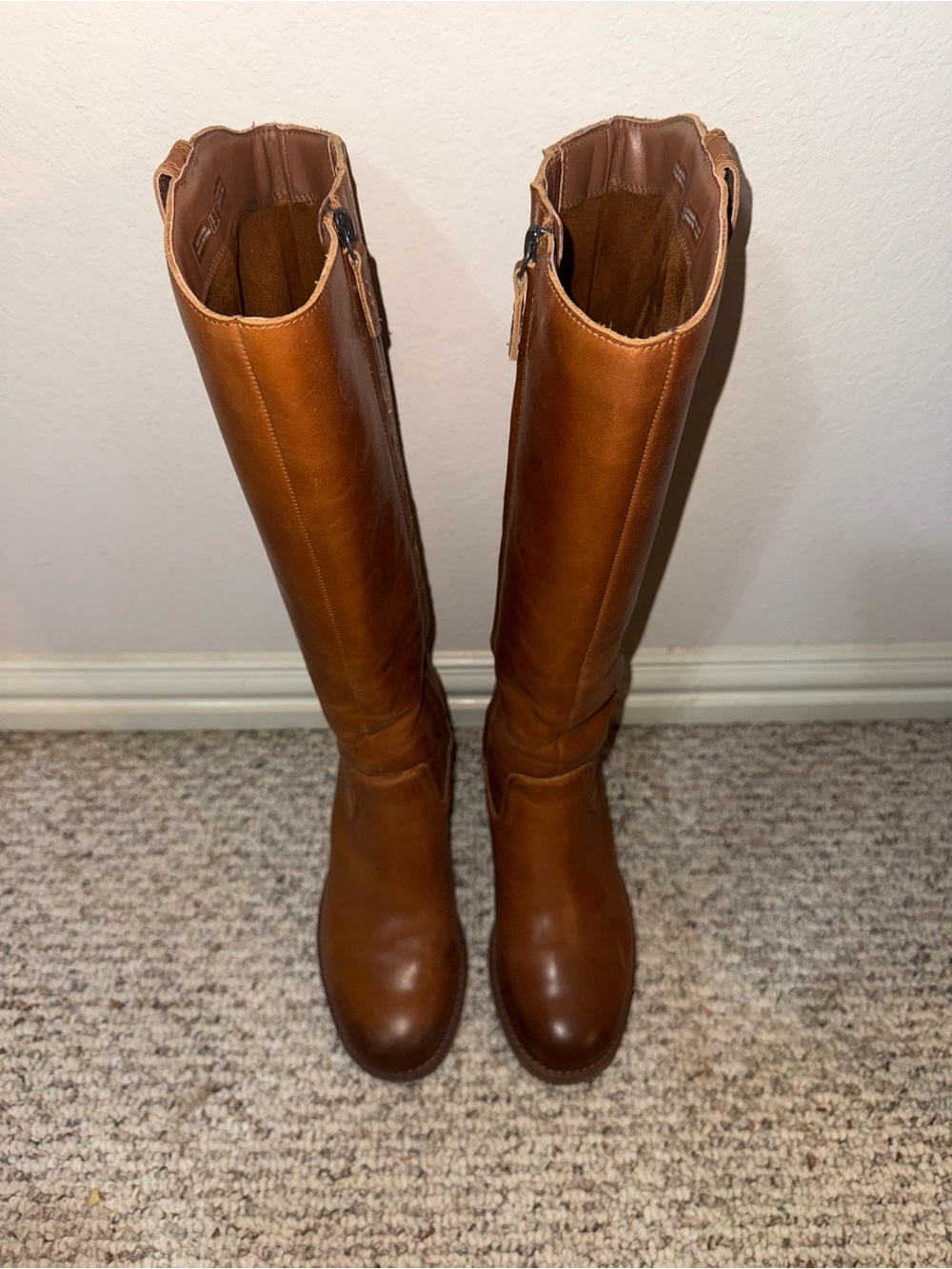 Clarks Tall Leather Riding Boots - Cognac Brown